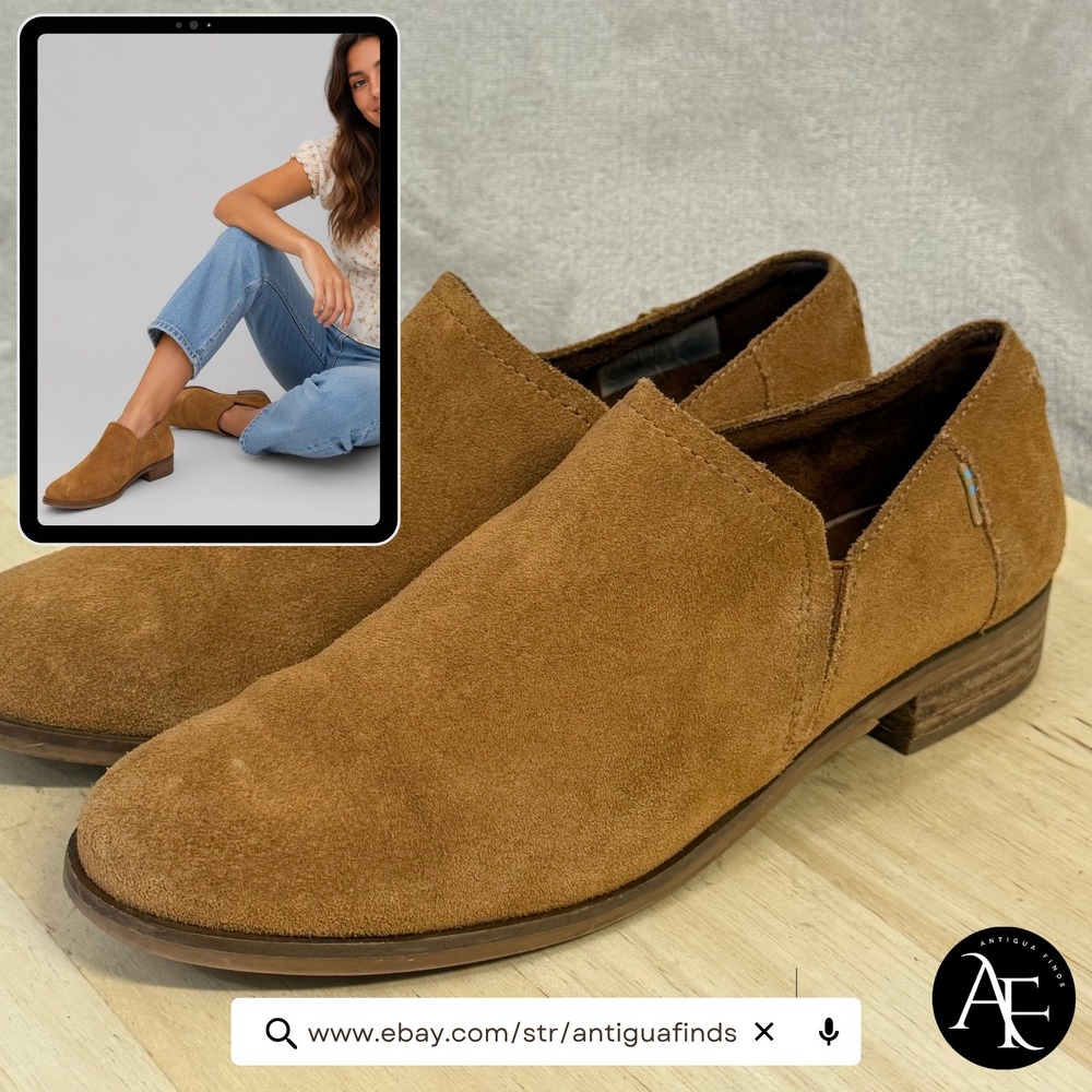 TOMS Deconstructed Alpargata Honey Brown Suede Slip On Loafers Womens 8.5